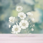 Delicate Cosmos Bouquet Line Art Grace Acryl Bord (Neutraal)