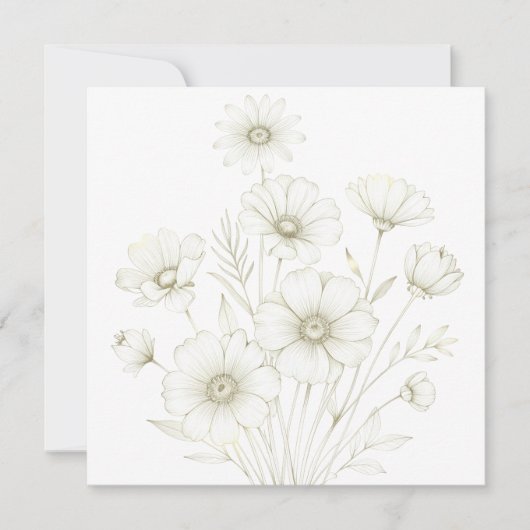 Delicate Cosmos Bouquet Line Art Grace Kaart (Voorkant)
