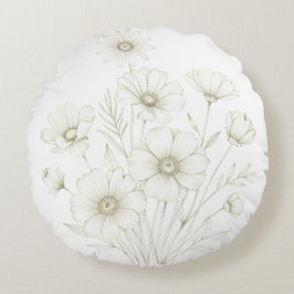 Delicate Cosmos Bouquet Line Art Grace Rond Kussen