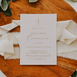 Delicate Cream Gold Cross Eerste Heilige Communie Kaart