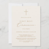 Delicate Cream Gold Cross Eerste Heilige Communie Kaart (Voorkant)