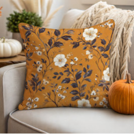 Delicate Cream op Oranje Herfst Bloemen Kussen