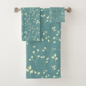 Delicate Crème Bladeren Stof Teal Botanisch Patroo Bad Handdoek (Insitu)