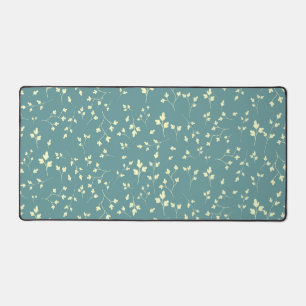 Delicate Crème Bladeren Stof Teal Botanisch Patroo Bureaumat