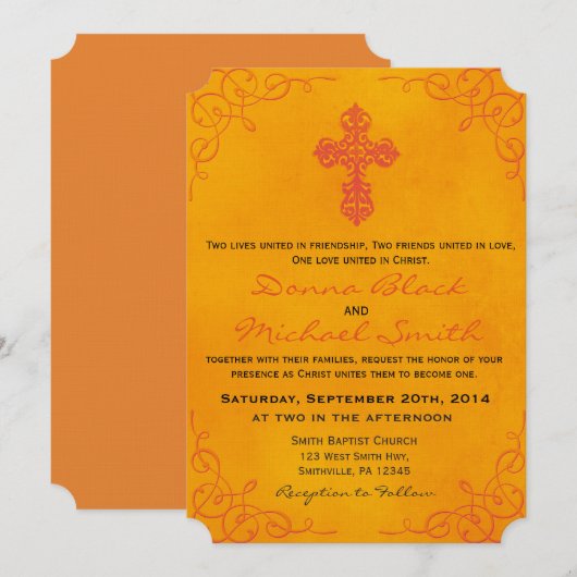 Delicate Cross Religieuze Huwelijksuitnodigingen Kaart (Voorkant / Achterkant)