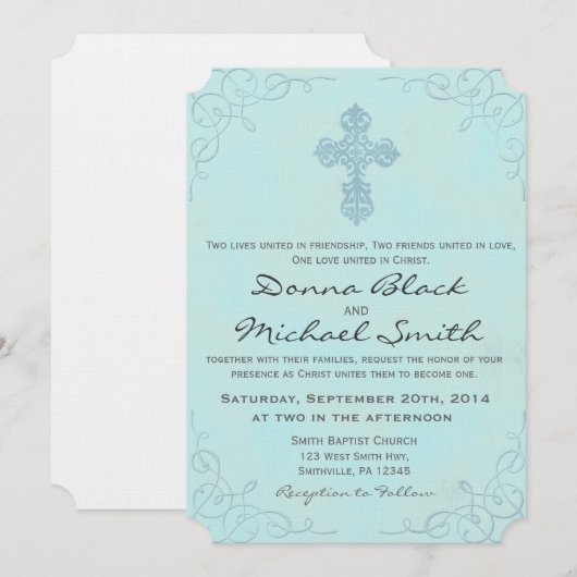 Delicate Cross Religieuze Huwelijksuitnodigingen Kaart (Voorkant / Achterkant)