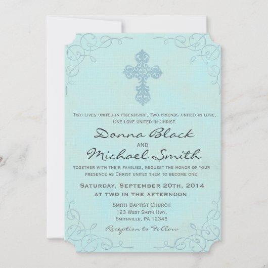 Delicate Cross Religieuze Huwelijksuitnodigingen Kaart (Voorkant)