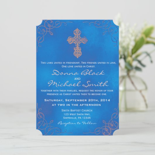 Delicate Cross Religieuze Huwelijksuitnodigingen Kaart (Staand voorkant)