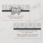 Delicate crystals bow with black lace visitekaartje (Voorkant / Achterkant)