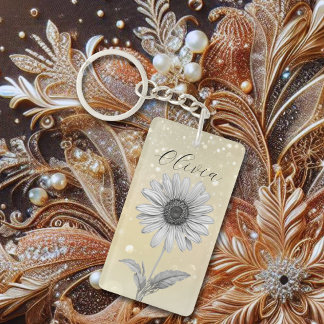 Delicate Custom Gold Daisy Flower Sleutelhanger