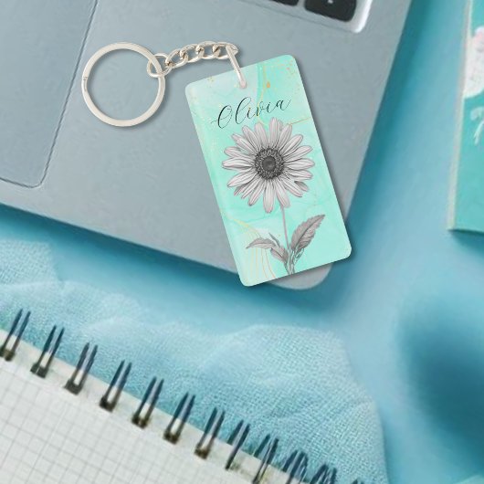 Delicate Custom Mint Blue Daisy Flower Sleutelhanger