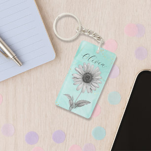 Delicate Custom Mint Blue Daisy Flower Sleutelhanger