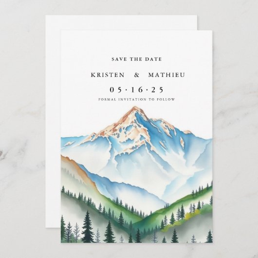 Delicate Custom Mountain Save The Date (Voorkant / Achterkant)