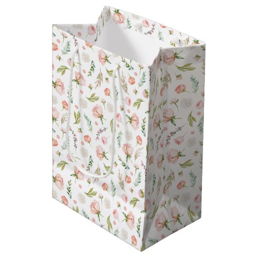 Delicate, Dainty Feminine Pink Floral Medium Cadeauzakje (Voorkant Gekanteld)
