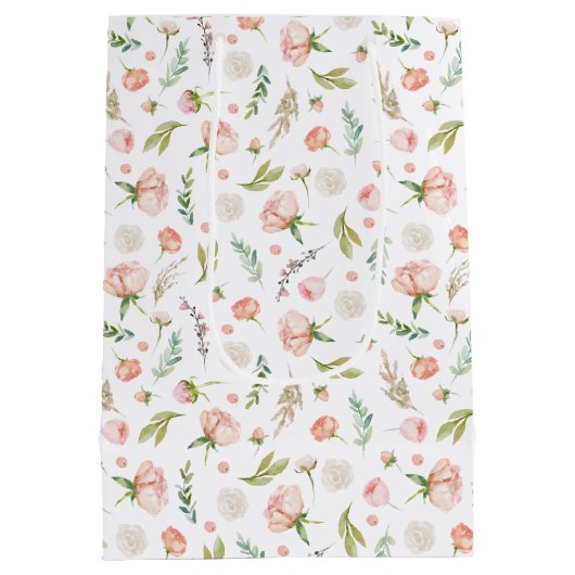 Delicate, Dainty Feminine Pink Floral Medium Cadeauzakje (Achterkant)