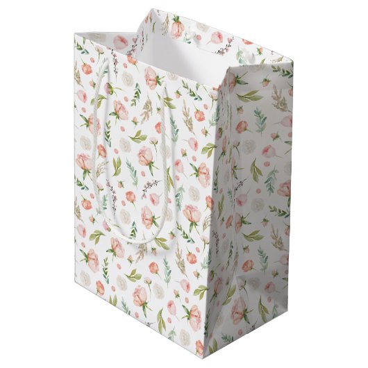 Delicate, Dainty Feminine Pink Floral Medium Cadeauzakje (Achterkant Gekanteld)