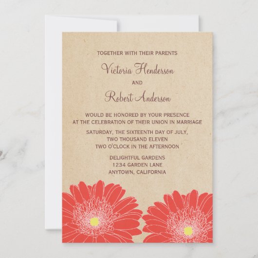 Delicate Daisies Wedding Invitation, Red Kaart (Voorkant)