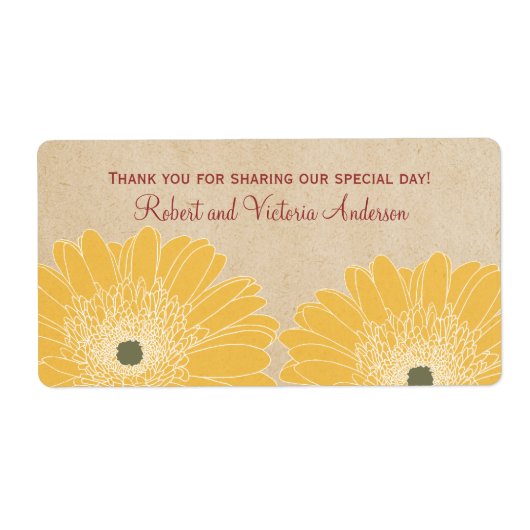 Delicate Daisies Wedding Labels, geel Etiket (Voorkant)