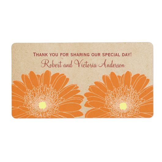 Delicate Daisies Wedding Labels, Sinaasappel Etiket (Voorkant)