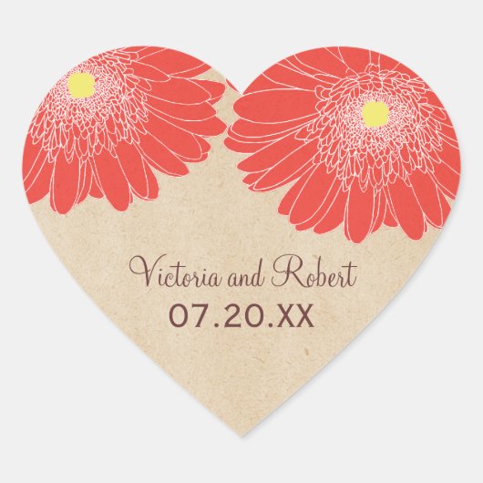 Delicate Daisies Wedding Stickers, Red Hart Sticker (Voorkant)
