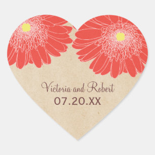 Delicate Daisies Wedding Stickers, Red Hart Sticker