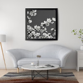 Delicate Dance: Kersenbloesems in zwart-wit Foto Afdruk
