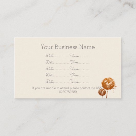 Delicate Dandelion-klok op crème Visitekaartje (Achterkant)