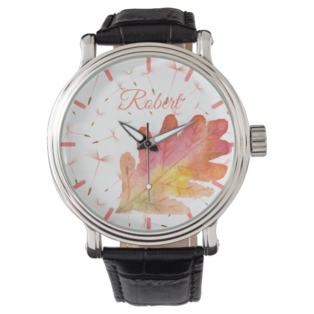 Delicate Dandelions & Autumn Leaf Horloge (Voorkant)