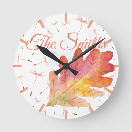 Delicate Dandelions & Autumn Leaf Ronde Klok (Voorkant)