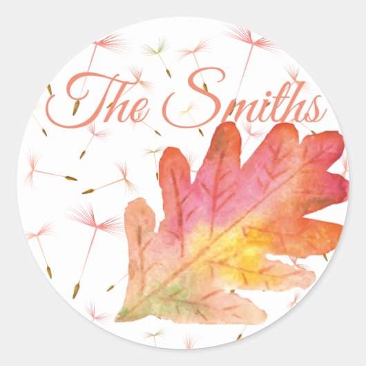Delicate Dandelions & Autumn Leaf Ronde Sticker (Voorkant)