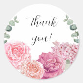 Delicate Dank u roze perzik waterverf bloemenmoes Ronde Sticker (Voorkant)