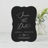 Delicate Dark Black Calligraphy Wedding Save The Date (Staand voorkant)