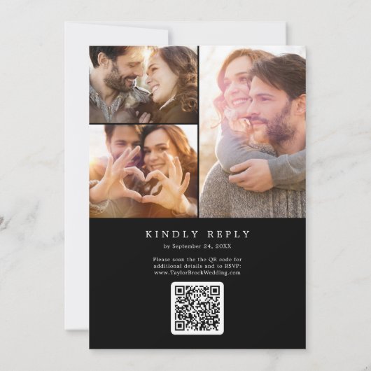 Delicate Dark Black Photo Collage QR Code Wedding Kaart (Achterkant)
