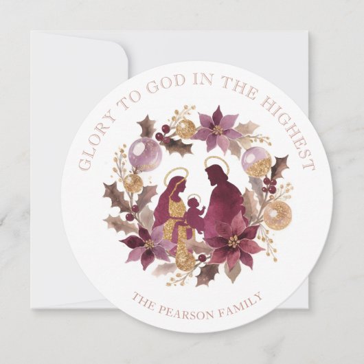 Delicate Deep Plum Glitter Holy Nativity Christmas Feestdagenkaart (Voorkant)