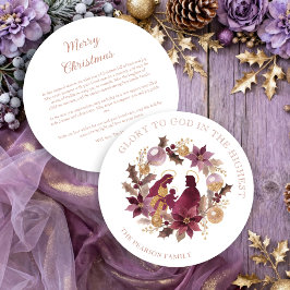 Delicate Deep Plum Glitter Holy Nativity Christmas Feestdagenkaart