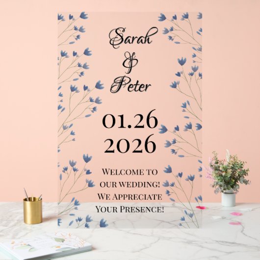 Delicate Donkerblauwe Wildflowers Romantische brui Acryl Bord (Huwelijk)