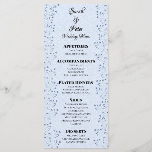 Delicate Donkerblauwe Wildflowers Romantische brui Menu (Voorkant)