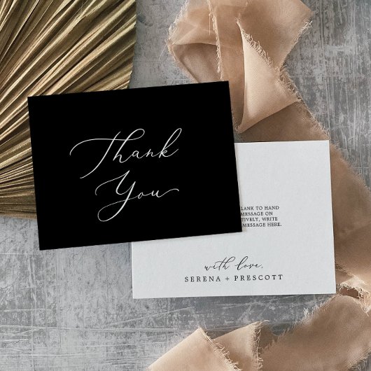 Delicate donkere zwarte kalligrafie Hartelijk dank Bedankkaart