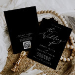 Delicate donkerzwarte QR-code terug bruiloft Kaart<br><div class="desc">Deze delicate donkerzwarte QR code terug bruiloft uitnodiging is perfect voor een moderne bruiloft. Het sfeervolle design heeft een mooie en elegante witte typografie op een zwarte achtergrond met een verfijnde uitstraling. Sla papier op door een QR-code voor uw gast toe te voegen aan de gegevens van het uitzicht, RSVP...</div>