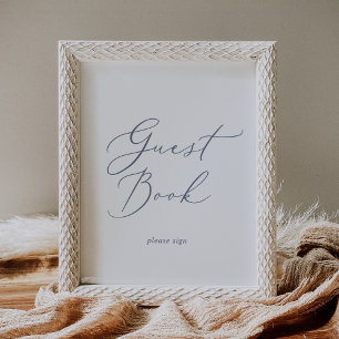 Delicate Dusty Blue Calligraphy Gastenboek teken Poster