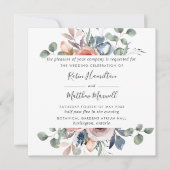 Delicate Dusty Blue en Peach Blush Floral Wedding Kaart (Voorkant)