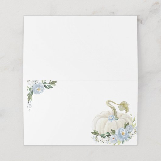 Delicate Dusty Blue Floral Pumpkin Boy Baby shower Plaatskaartje (Buitenkant ongevouwen)