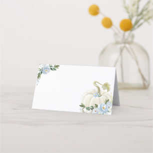 Delicate Dusty Blue Floral Pumpkin Boy Baby shower Plaatskaartje