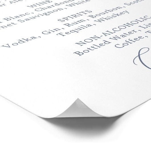 Delicate Dusty Blue Wedding Drink Menu Sign Poster (Hoek)