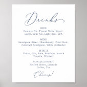 Delicate Dusty Blue Wedding Drink Menu Sign Poster (Voorkant)