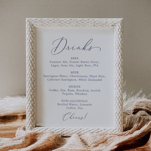 Delicate Dusty Blue Wedding Drink Menu Sign Poster