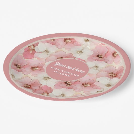 Delicate dusty rose and gold floral paper plates papieren bordje (Gekanteld)