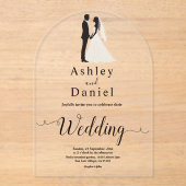 Delicate eenvoudige zwart-wit romantische bruiloft acryl uitnodigingen (Voorkant)