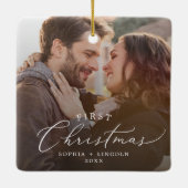 Delicate eerste kerst paar donkere overlay foto keramisch ornament (Achterkant)