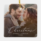 Delicate eerste kerst paar donkere overlay foto keramisch ornament (Voorkant)